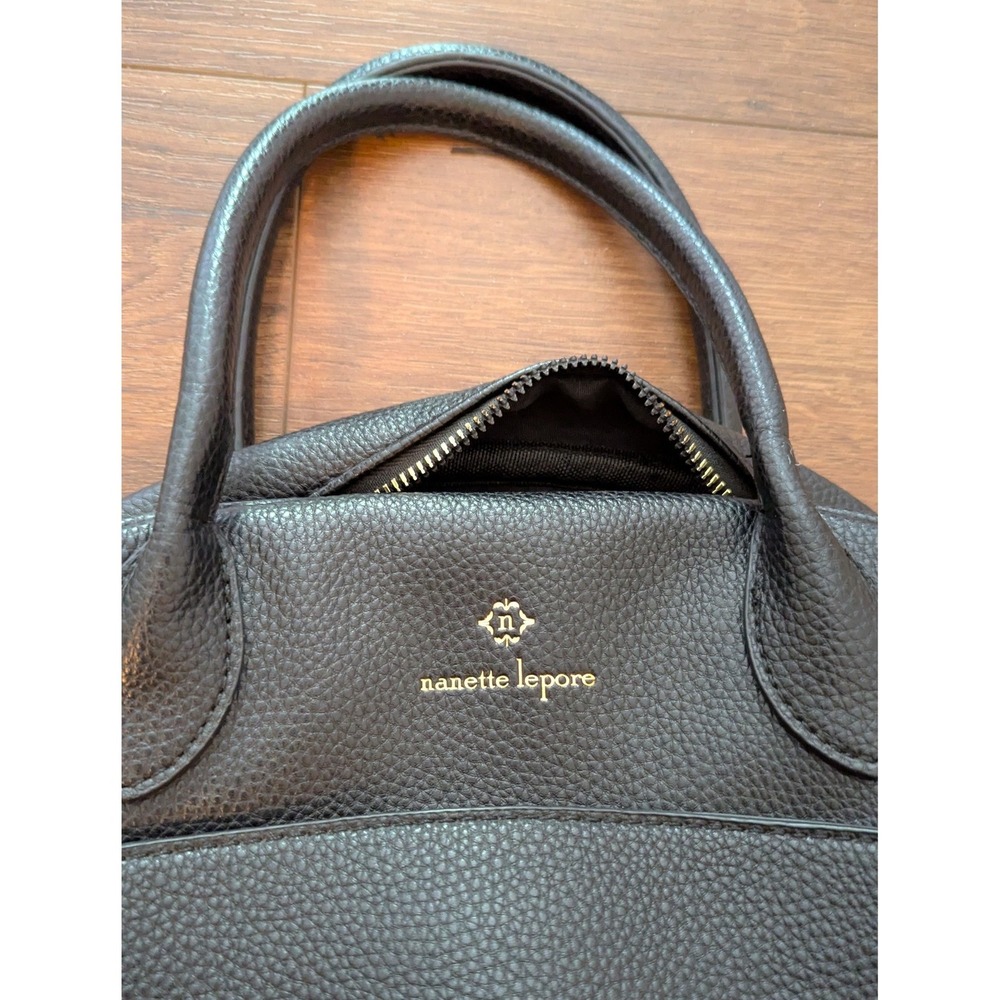 Nanette Lepore Black Pebbled Vegan Leather Dome Satchel Gold Hardware Handbag - Picture 5 of 8
